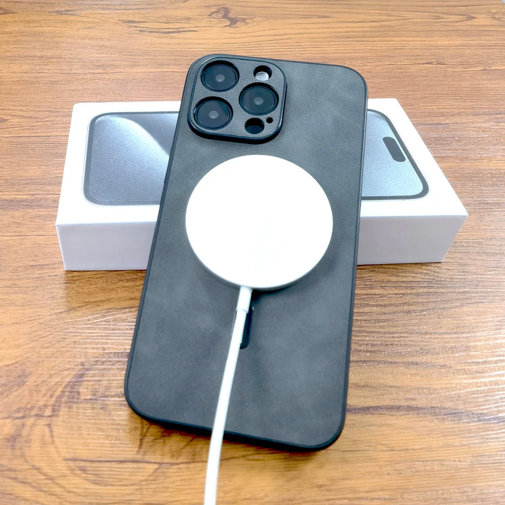 Leather Deer Magsafe Wireless Charge Cover iPhone Case