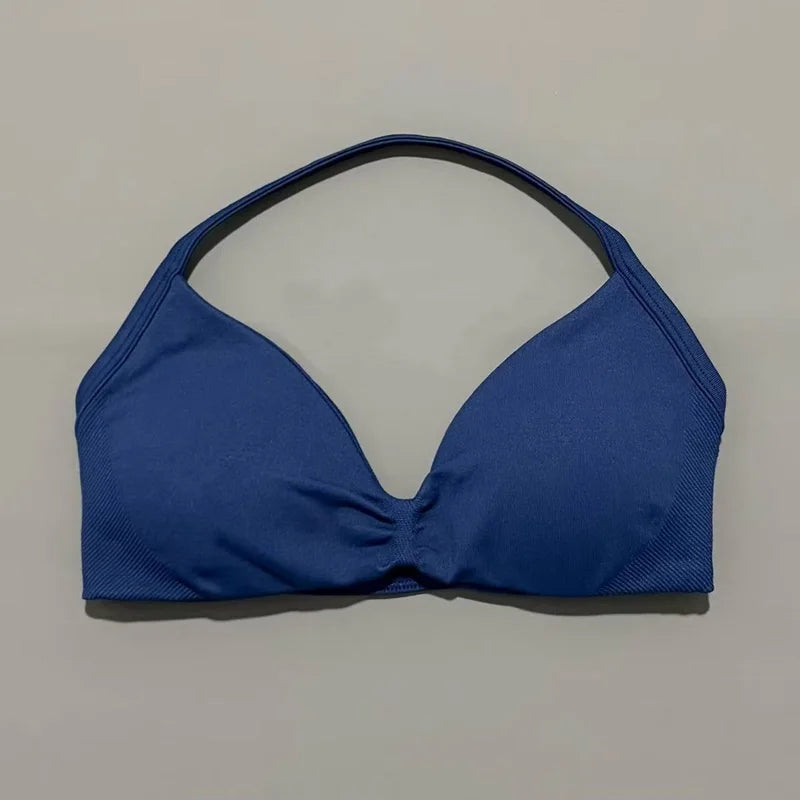 Seamless Strappy Sports Bra Halter Gym Top Women High Support Yoga Tank