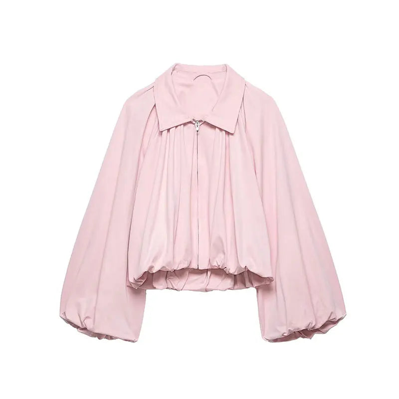 Women Oversize Bomber Jacket Zip Up Casual Y2K Loose Coat Ball Sleeve