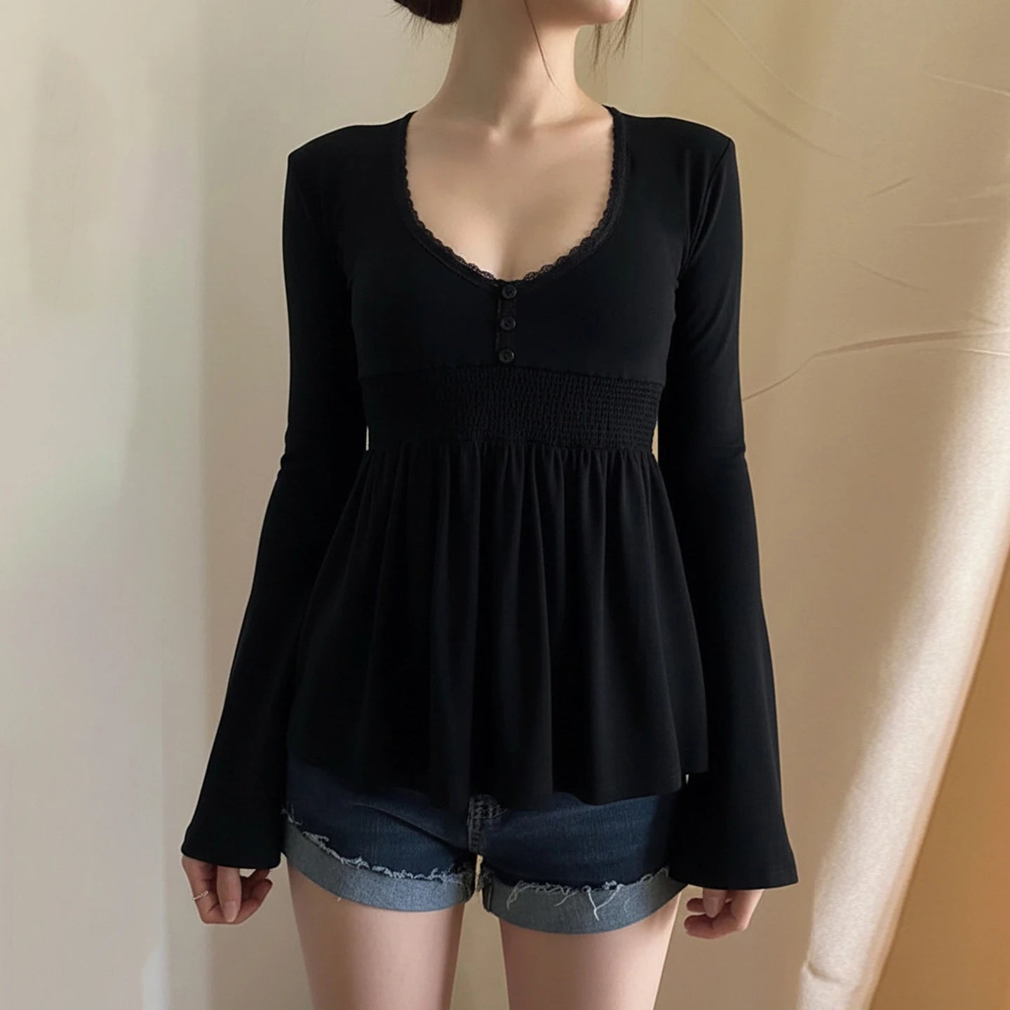 Women Lace Trim Knit Top Y2K Fairycore Shirt