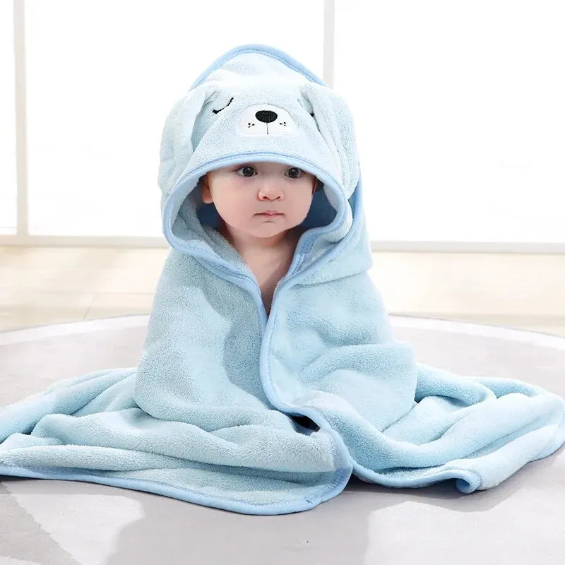 Baby Hooded Bathrobe Towel Blanket Coral Fleece Toddler Swaddle Kids Bath Wrap