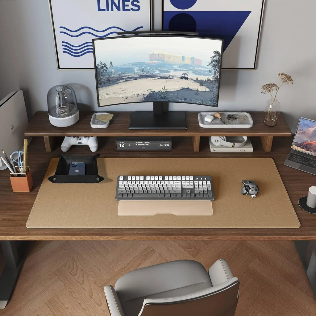 Dual Sided Leather Cork Desk Mat Large Mouse Pad for Office Home