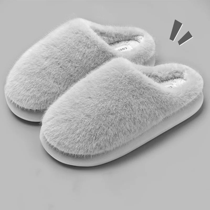 Women Faux Fur Warm House Slippers Non Slip Plush Indoor Shoes