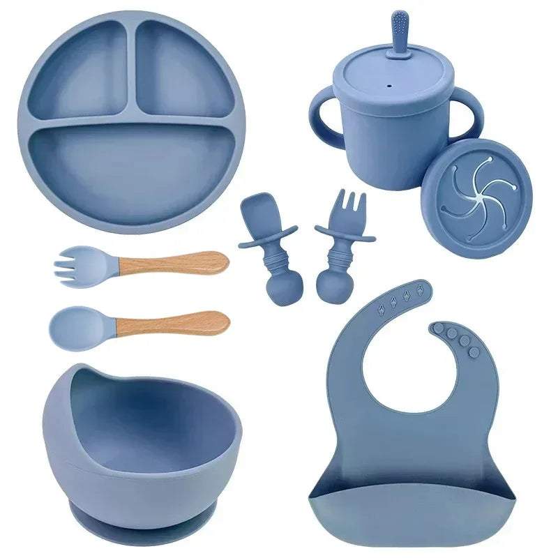 Silicone Baby Feeding Set Suction Plate Bowl Straw Cup