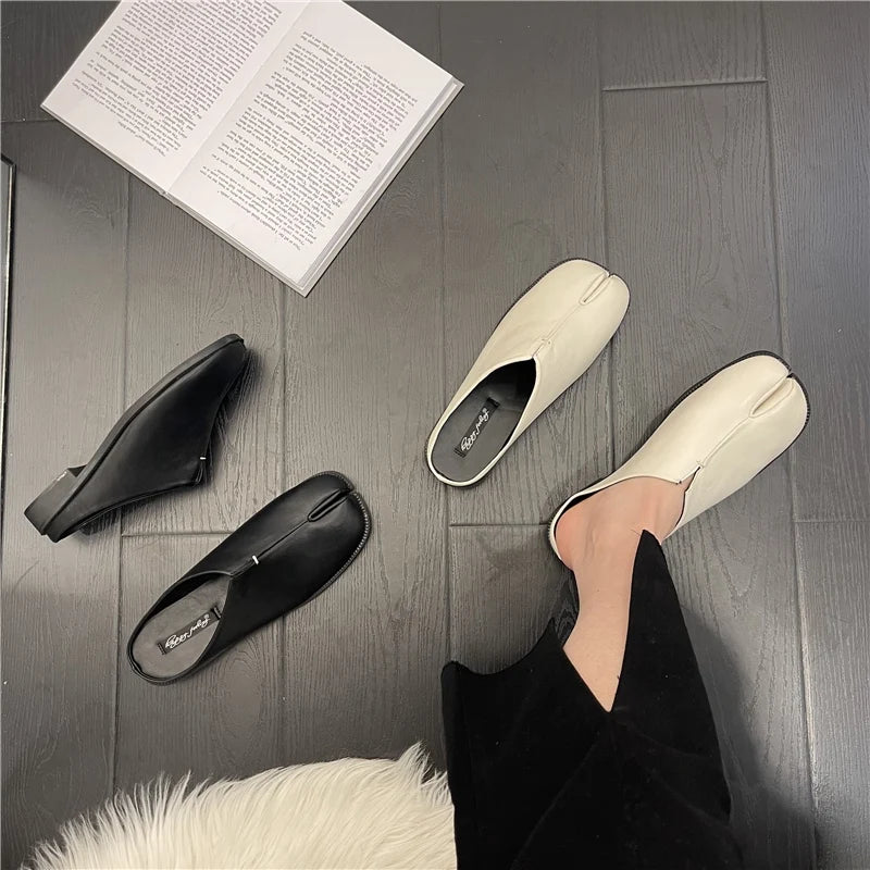 Women Tabi Split Toe Leather Flats Casual Loafers Low Heel Ninja Shoes