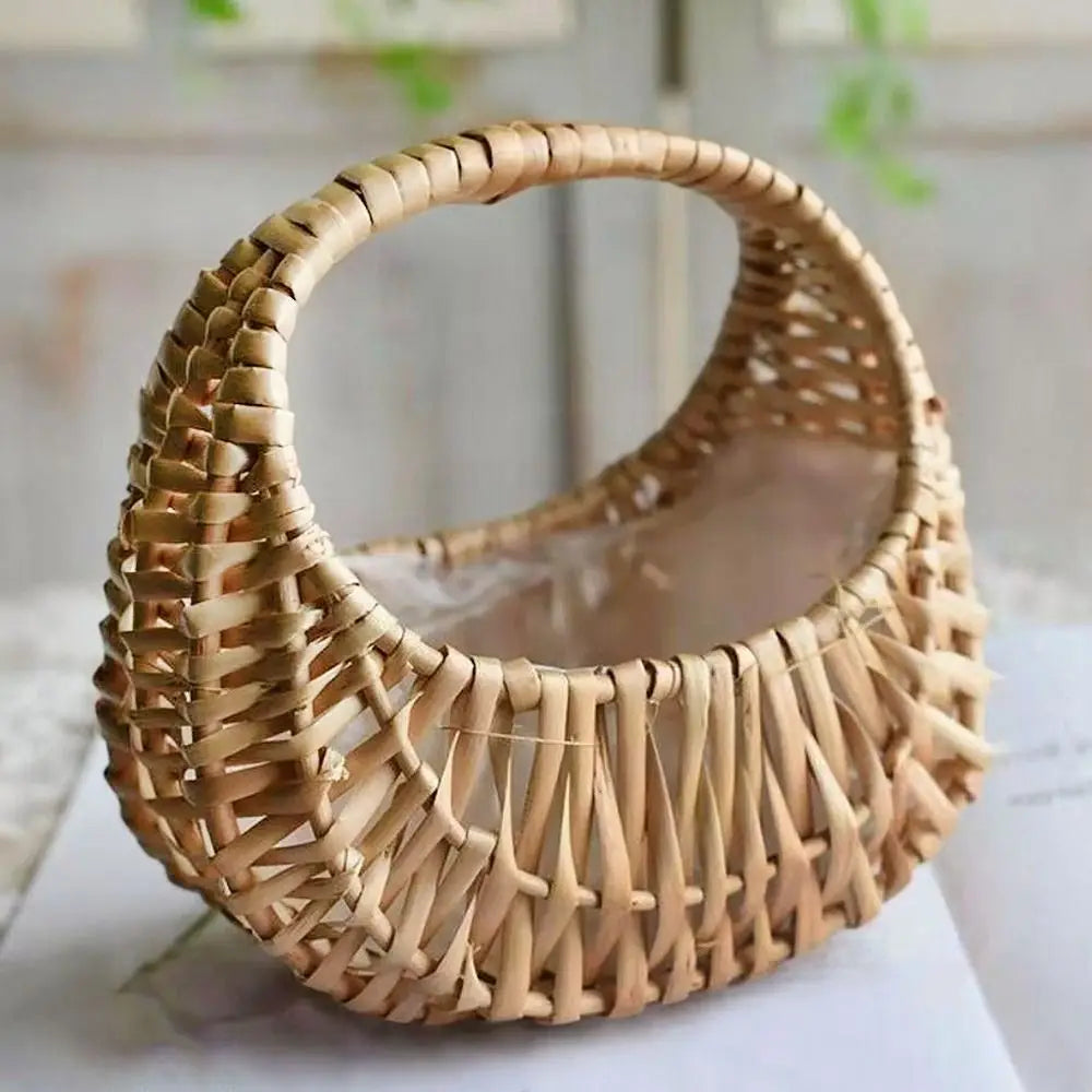 Willow Rattan Woven Basket Half Moon Picnic Flower Storage Basket