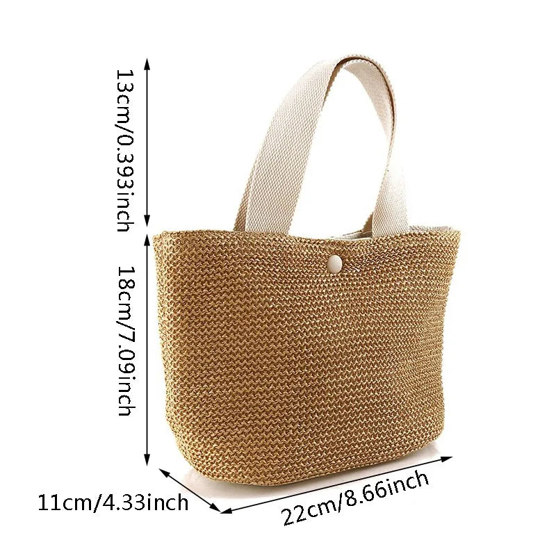 Bohemian Straw Bucket Bag Handmade Woven Rattan Shoulder Crossbody Bag