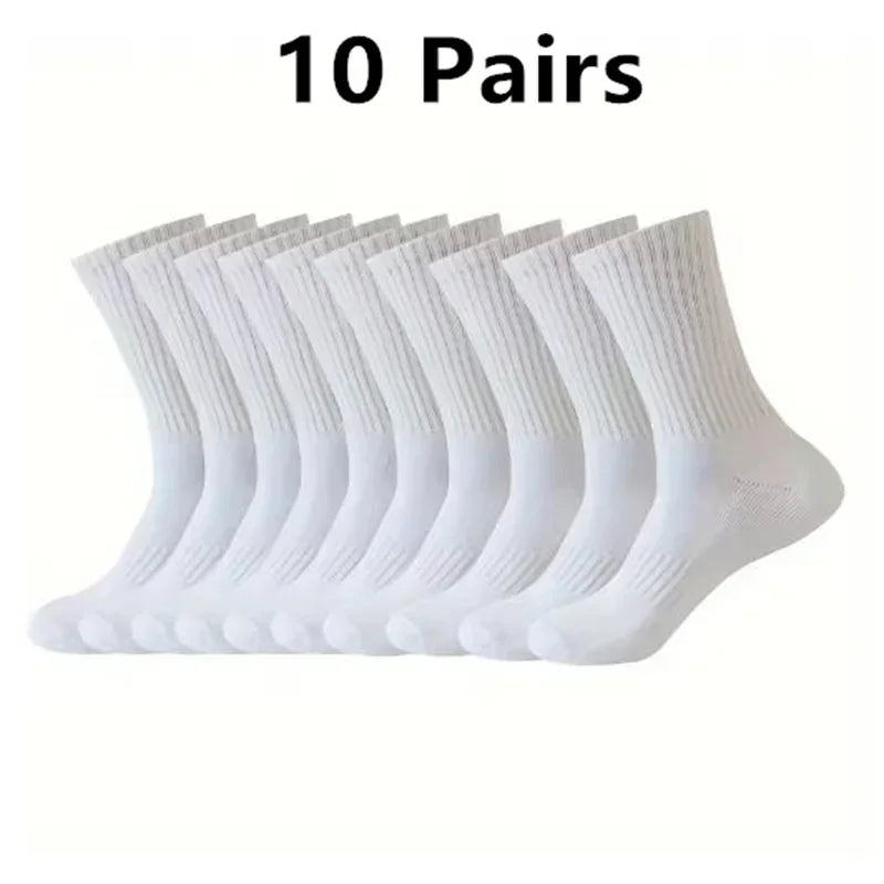 Men Cotton White Sports Socks Breathable Long Tube Socks Multi Pairs Big Size