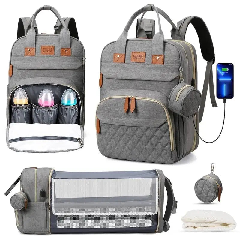 3 in 1 Diaper Bag Backpack Foldable Baby Bed Travel Bag