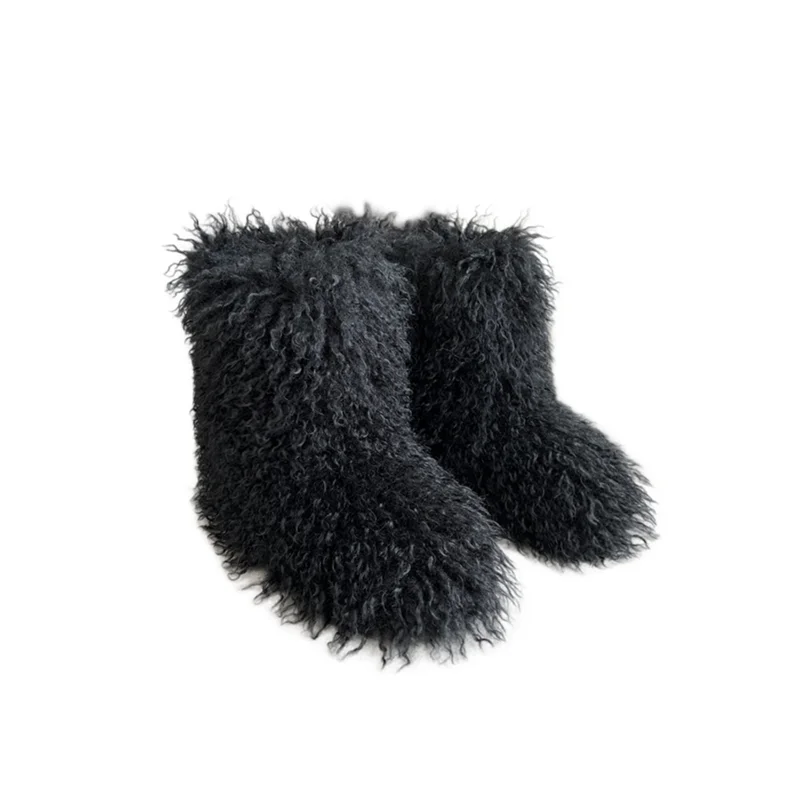 Women Fur Snow Boots Warm Mid Calf Winter Shoes