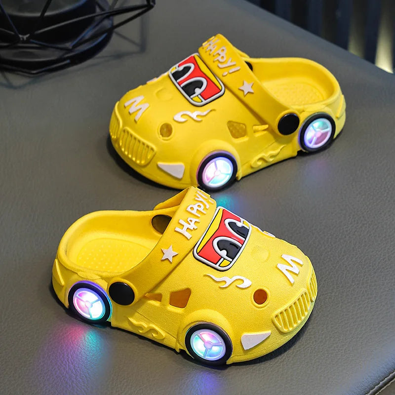 Kids Car Shape Light Up Anti Slip Soft Sole Beach Slippers