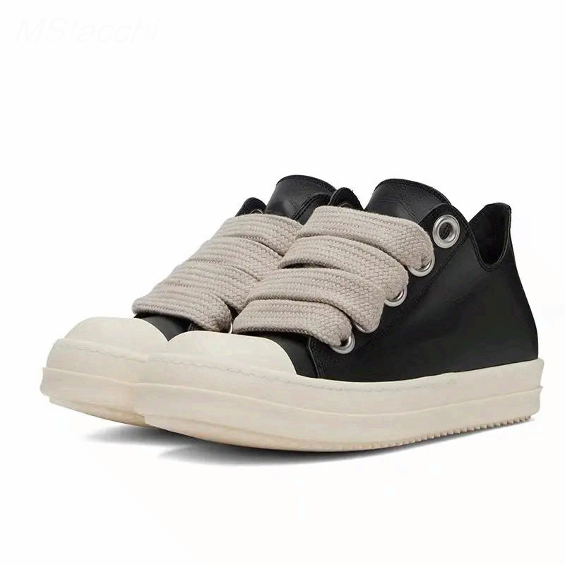 Unisex Black Leather Platform Sneakers Lace Up Zipper Casual Thick Sole Shoes 2025