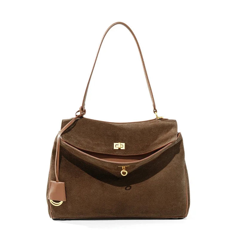 Women Suede Leather Tote Bag Large Capacity Shoulder Handbag