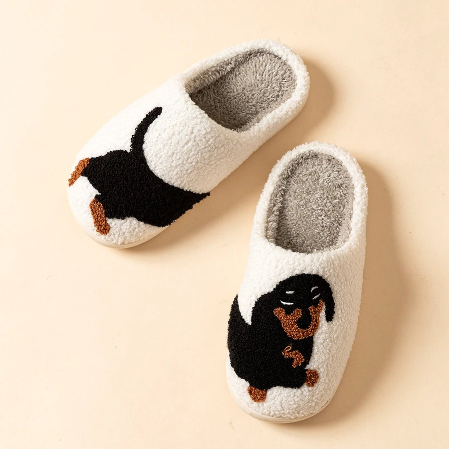 Cute Dachshund Dog Women Indoor Cotton Slippers Warm Lightweight Winter Shoes