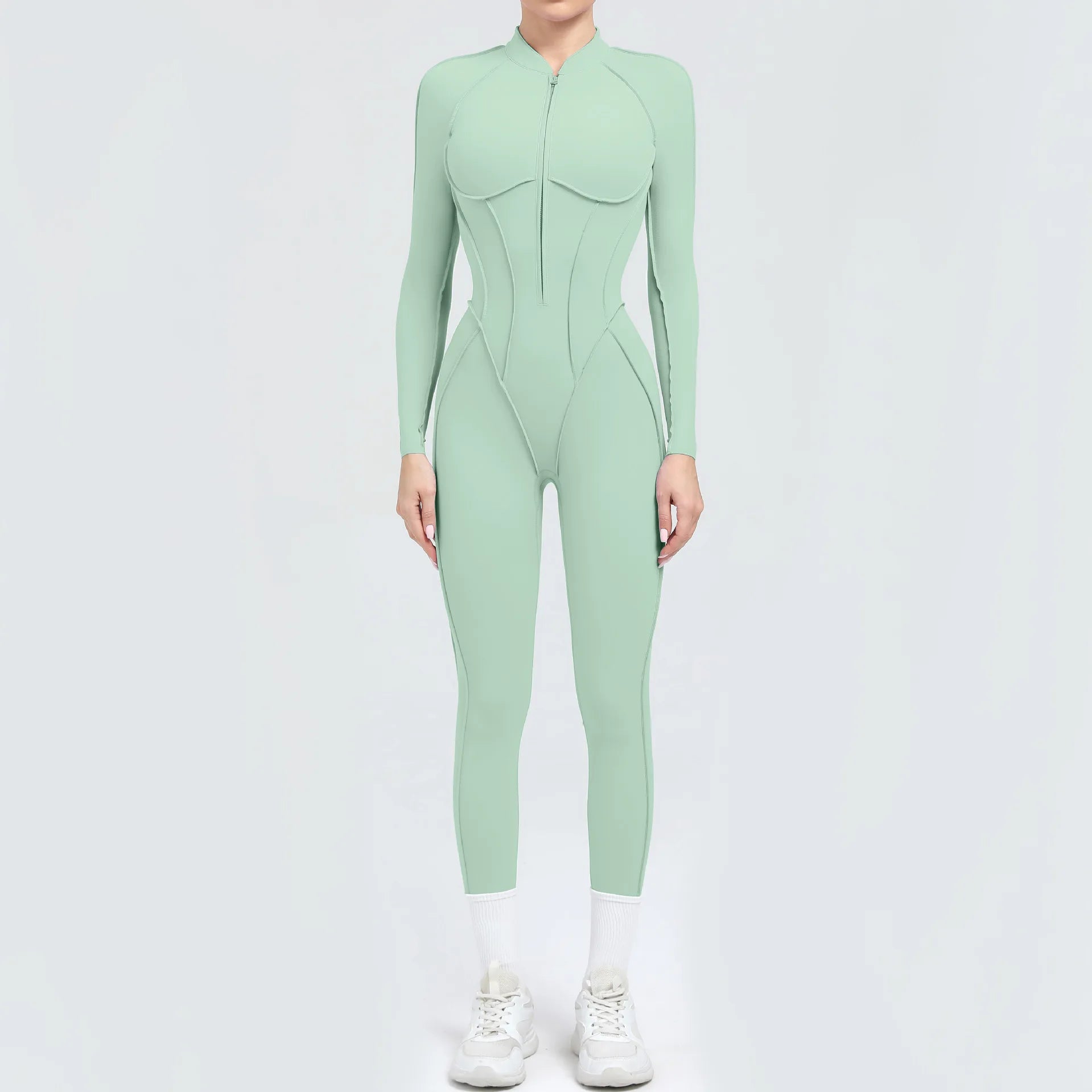 Women Zip Gym Jumpsuit Open Back Yoga Fitness Tracksuit Sports Bodysuit