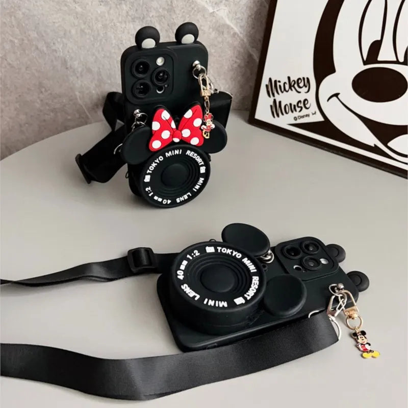 Minnie Mickey Pendant Wallet Lanyard iPhone Case