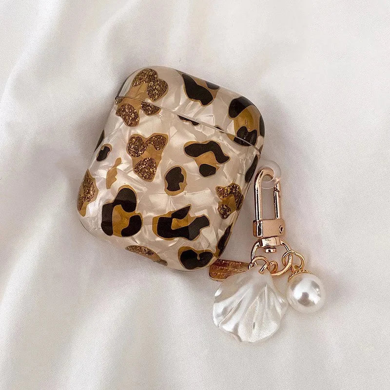 AirPods 1/2/3/Pro Pearl Leopard Case with Charm Luxury Protective Cover Shockproof Sleeve