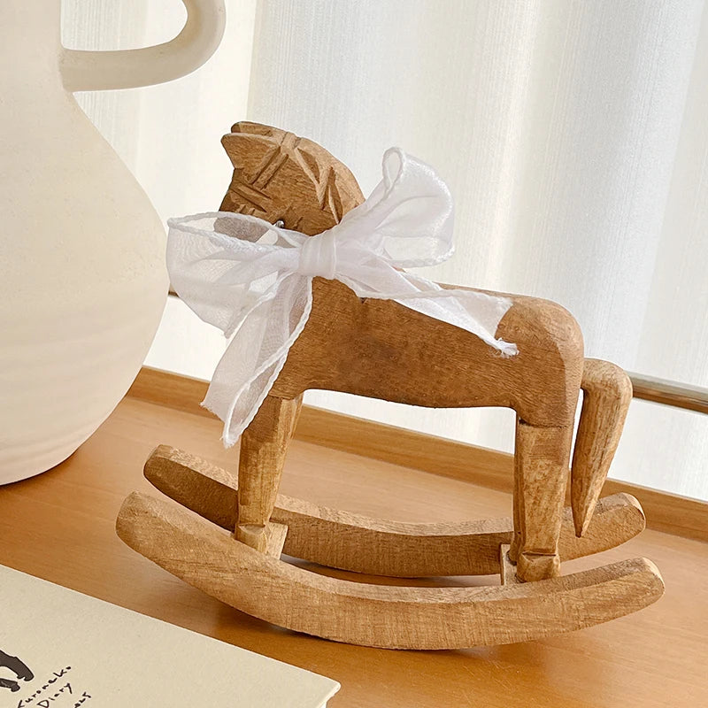 Hand Carved Wooden Rocking Horse Desktop Decoration Ornament