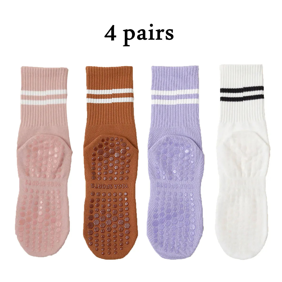 Women Pilates Yoga Grip Socks Non Slip Barre Socks 4 Pairs Set