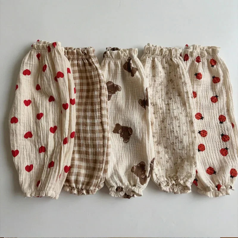 Organic Cotton Baby Muslin Pants Soft Print Newborn Toddler Capris