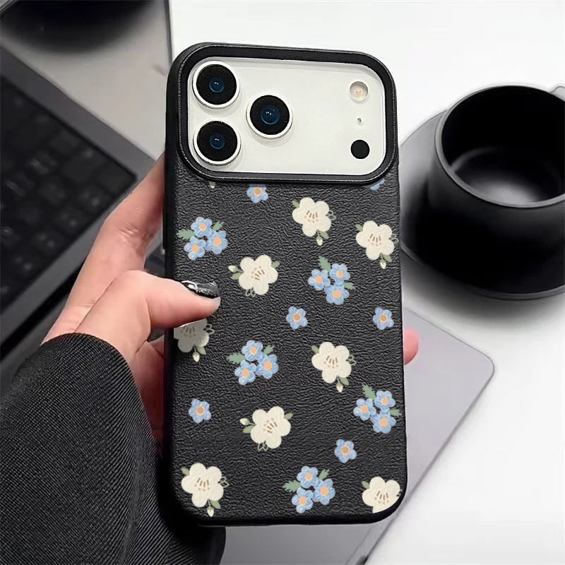 Small Flowers Shockproof Soft Silicone Leather Texture Cover iPhone Case