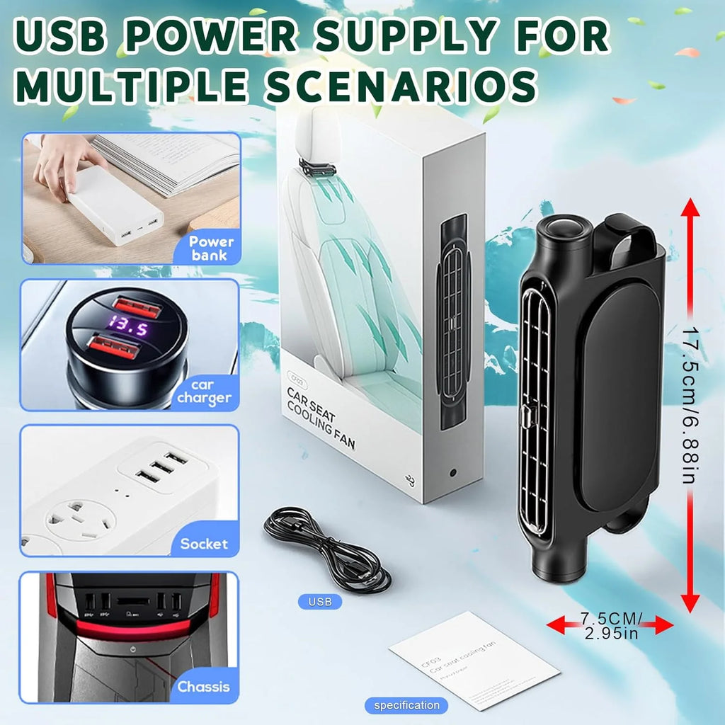Car Seat Cooling Fan USB 3 Speed Adjustable Headrest Air Fan for Car