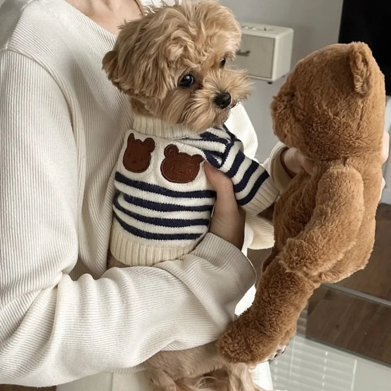 Bear Print Dog Knitted Sweater Warm Coat for Small Dogs