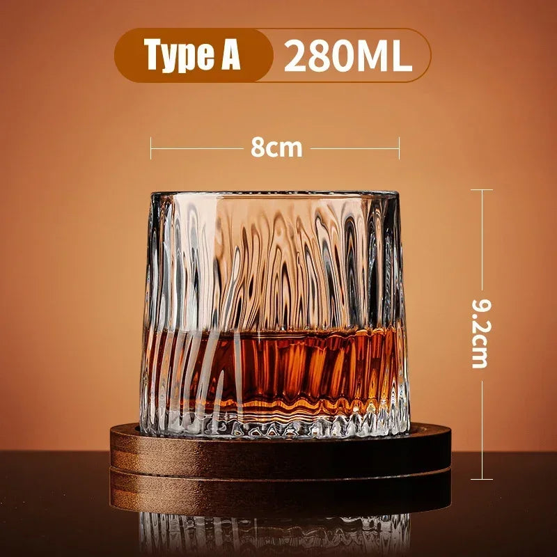 Crystal Whiskey Tumbler Rotating Spinning Glass with Base for Bar Home