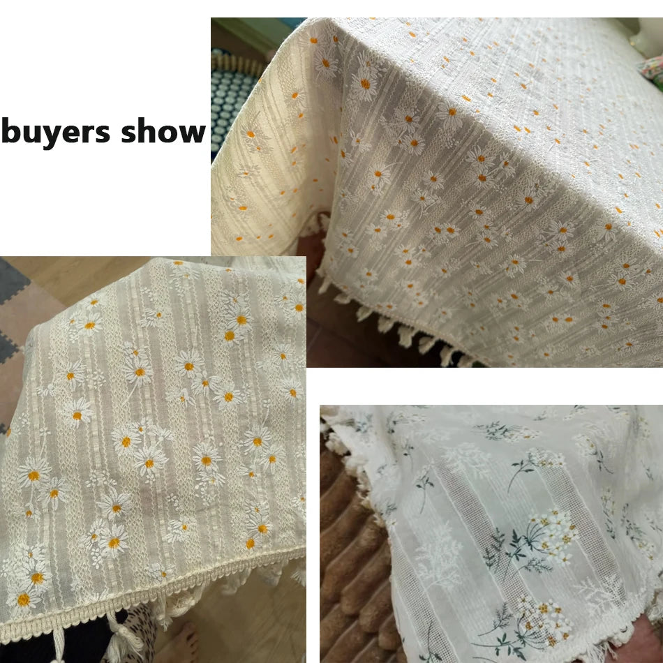 Daisy Cotton Floral Rectangle Tablecloth Kitchen Dining Table Cove