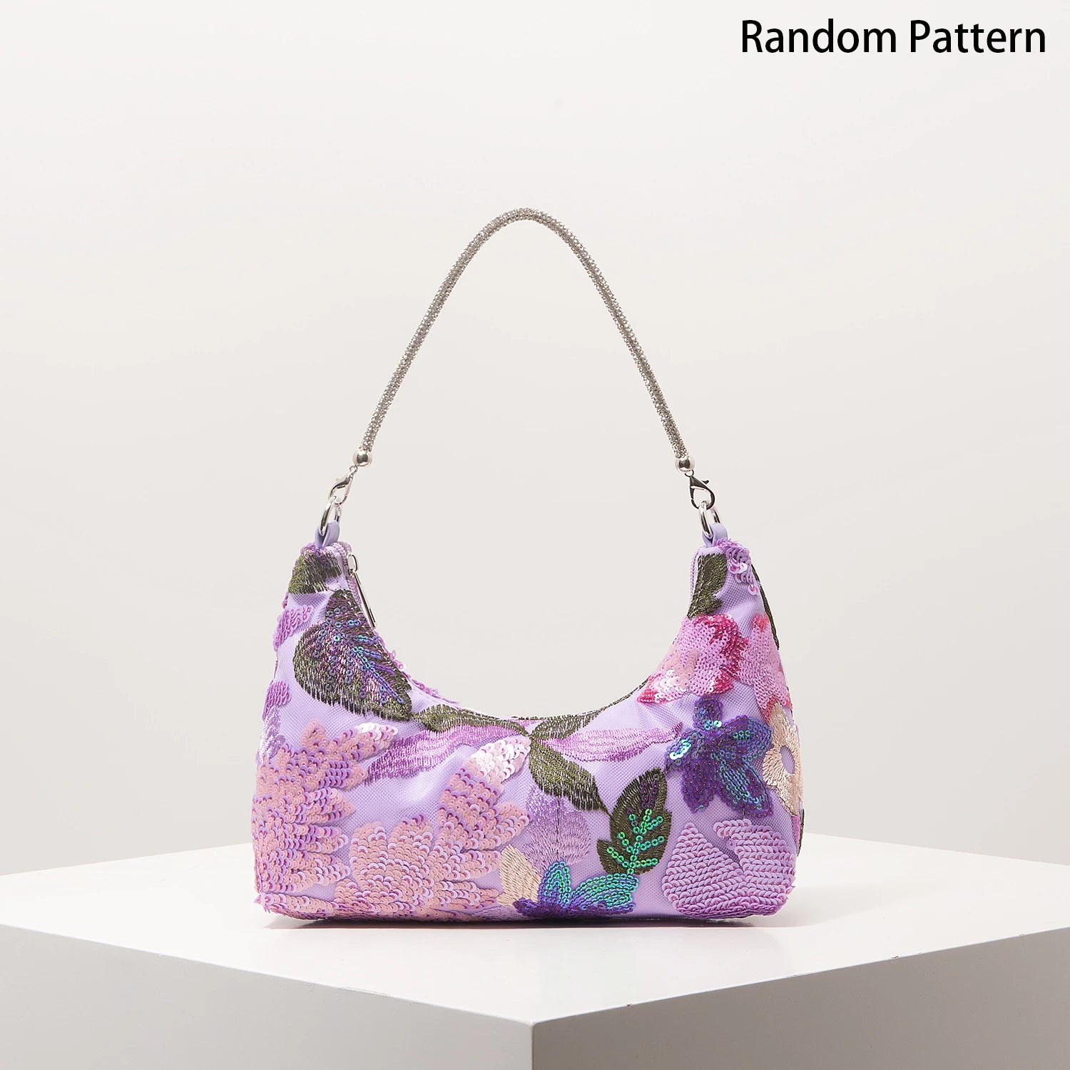 Floral Sequin Shoulder Bag Elegant Party Handbag