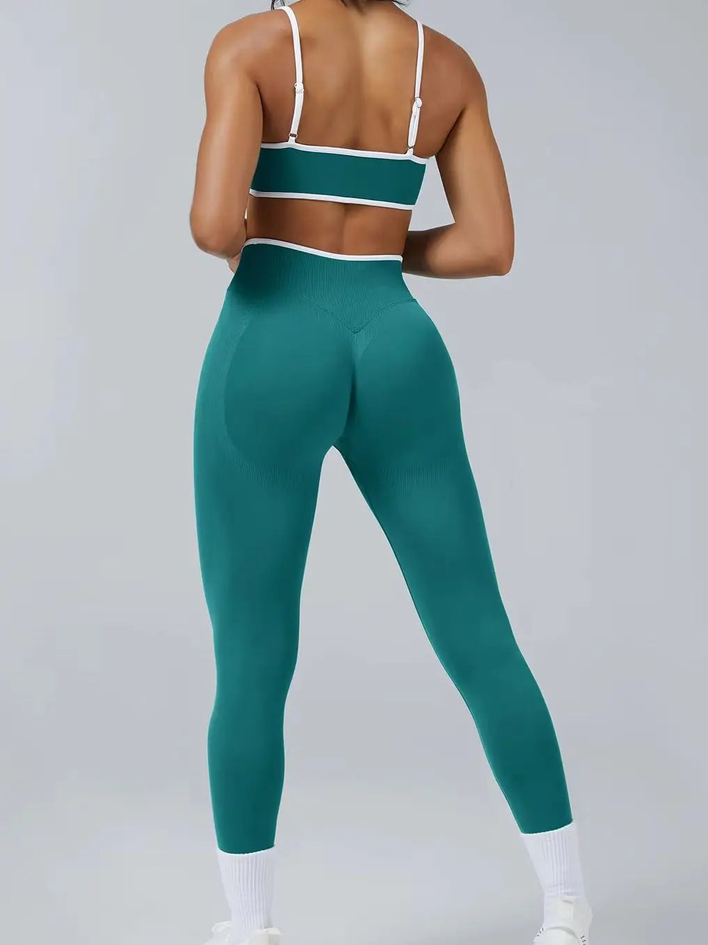 Color Block Yoga Set Women Sports Bra High Waist Shorts Gym Fitness Activewear