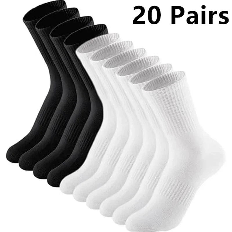 Men Cotton White Sports Socks Breathable Long Tube Socks Multi Pairs Big Size