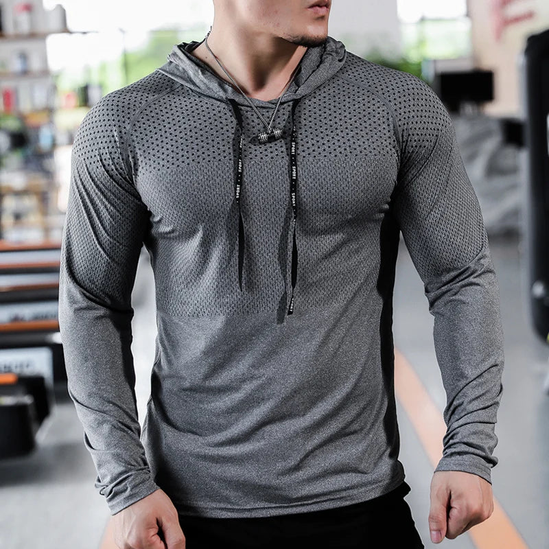 Men Long Sleeve Sports Hoodie Running Fitness Training Sweatshirt Top