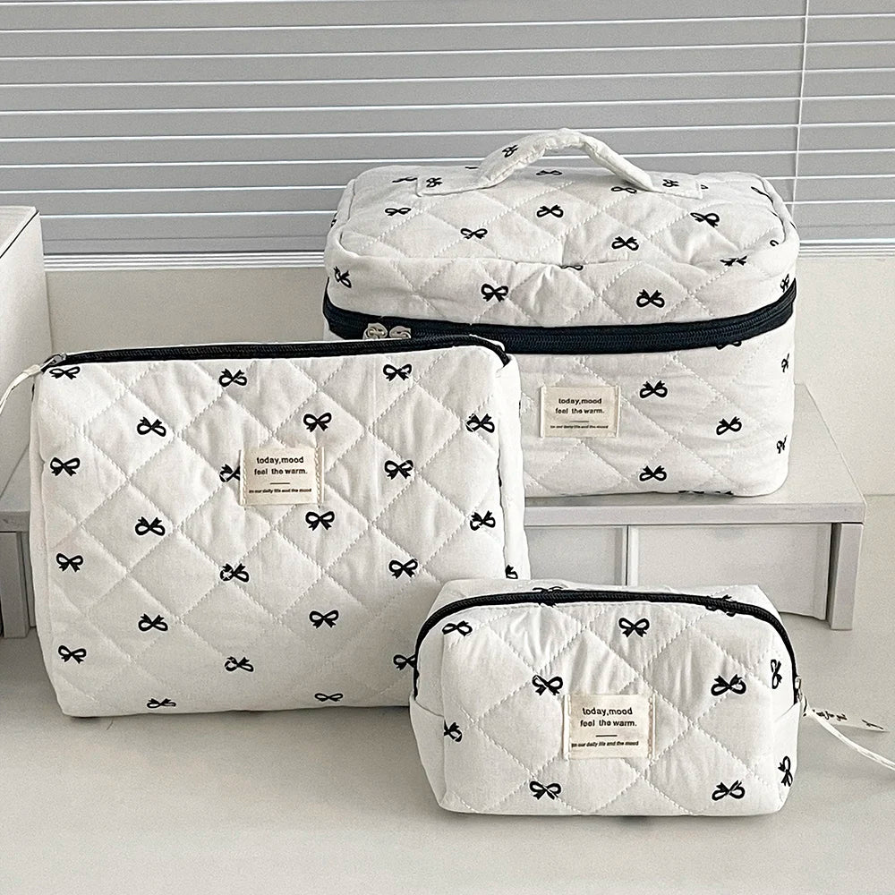 Pink Strawberry Quilted Cosmetic Travel Makeup Storage Bag