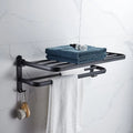 Matte Black Folding Towel Rack Wall Mount Aluminum Holder with Hook 50cm