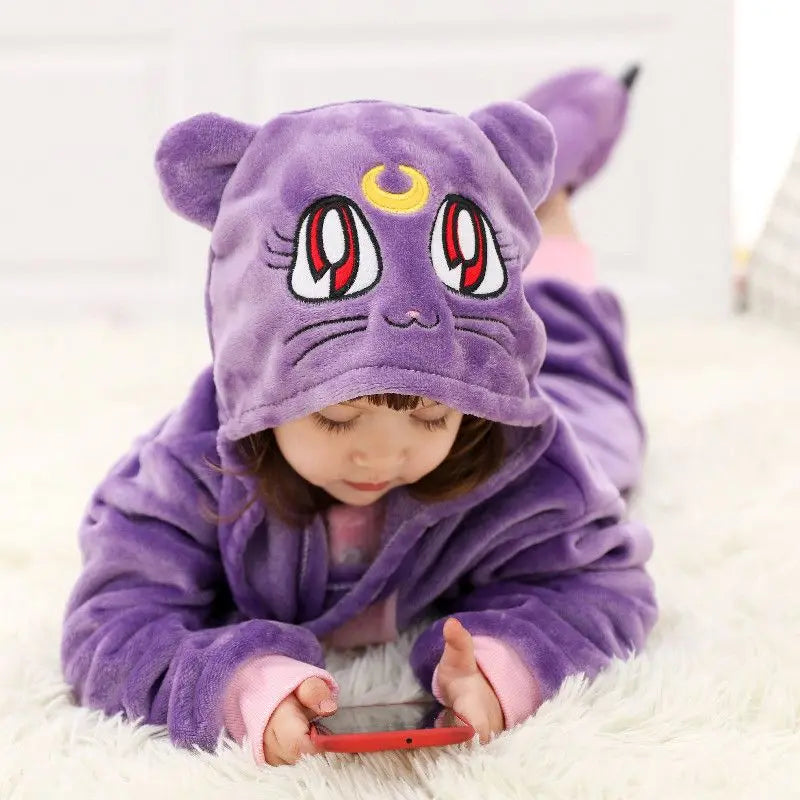 Kids Unicorn Animal Flannel Hooded Onesie Pajamas Warm Sleepwear Costume