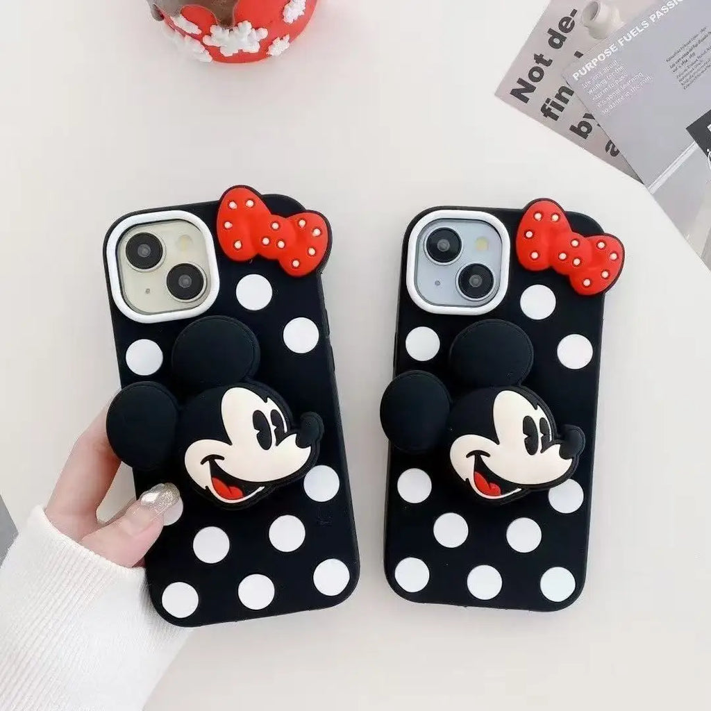 Cute 3D Mickey Minnie Holder Silicone iPhone Case