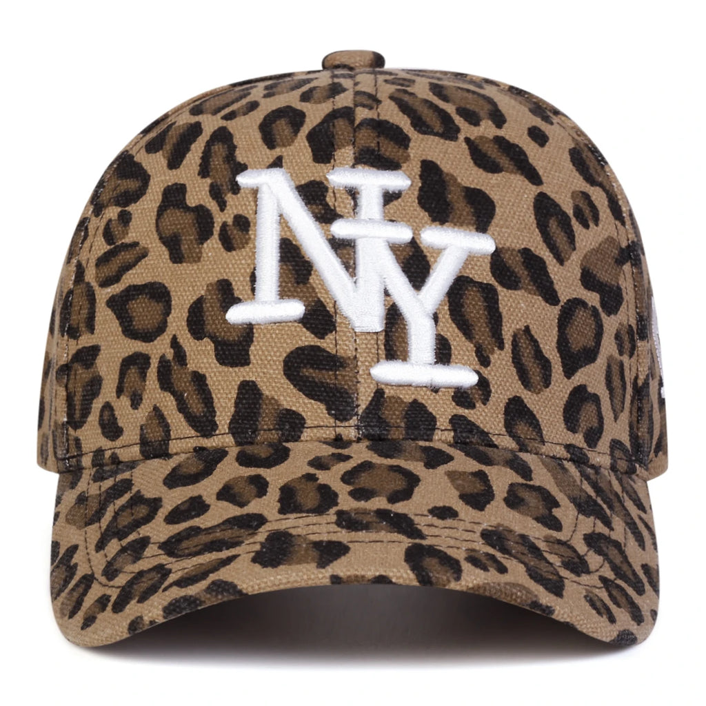 NY Letter Embroidered Leopard Print Baseball Cap
