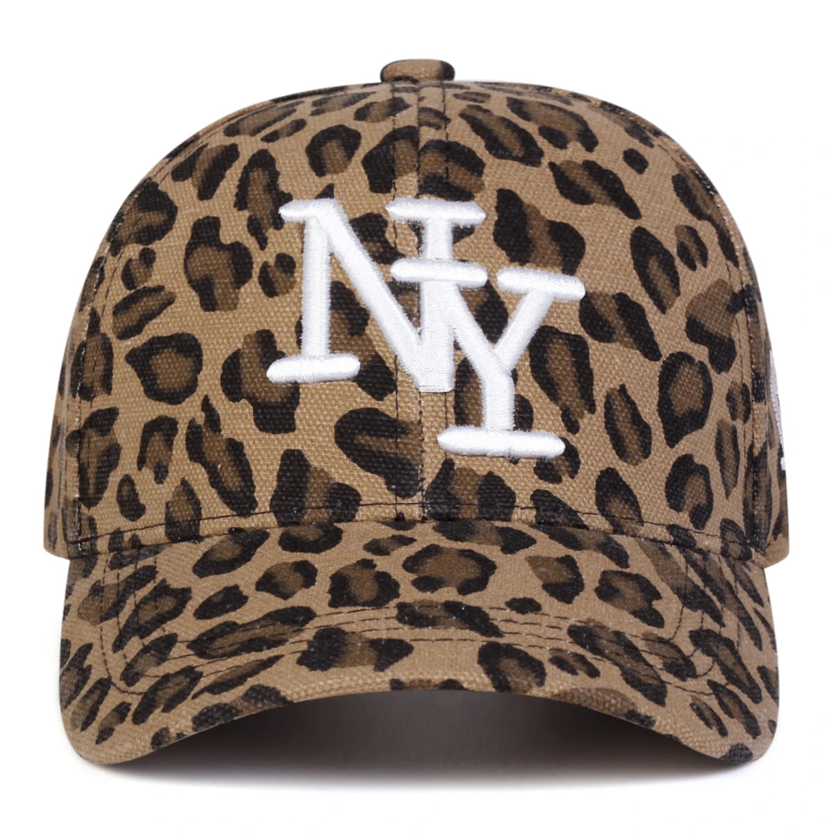 NY Letter Embroidered Leopard Print Baseball Cap