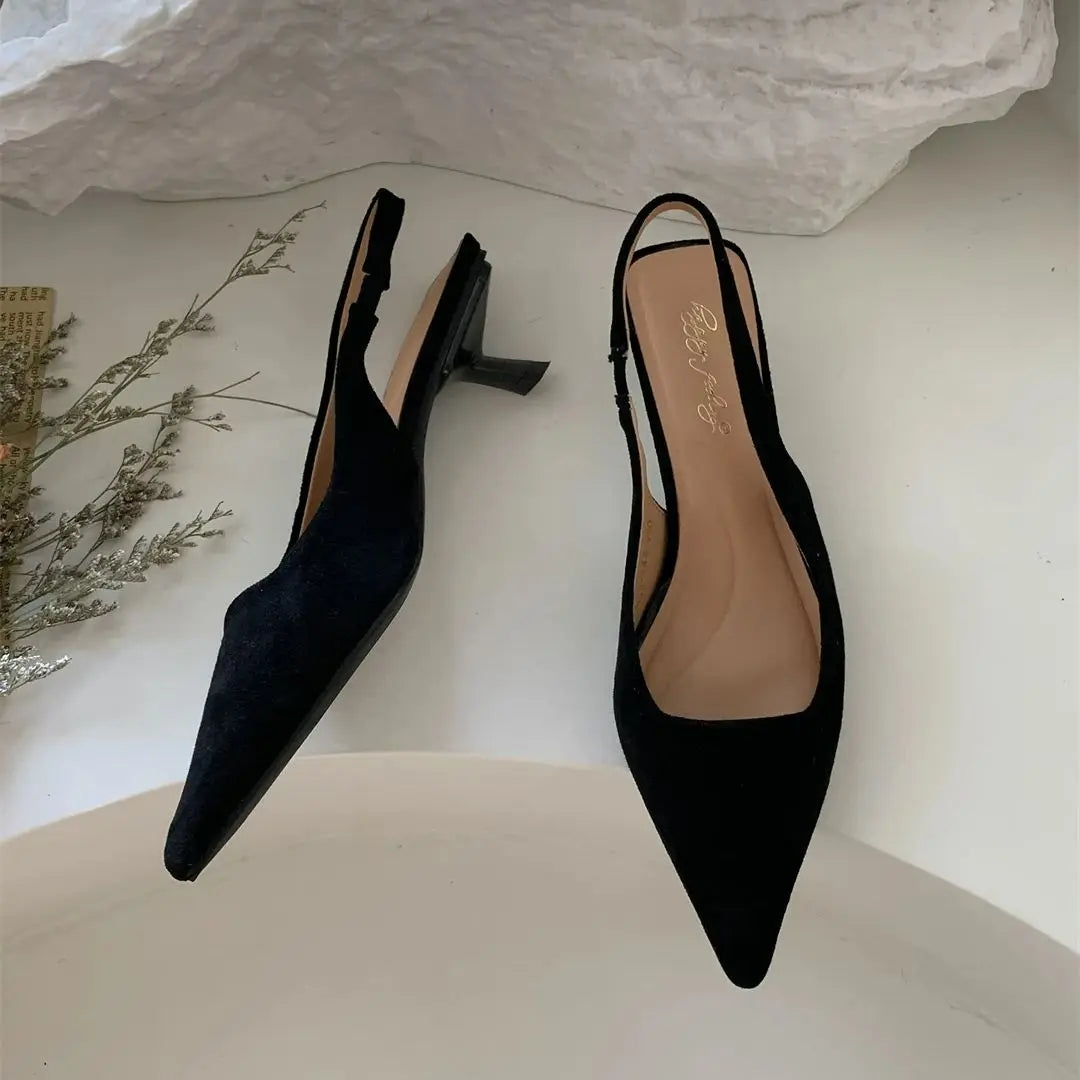 Women Pointed Toe Slingback Sandals Low Heel Elegant Summer Dress Shoes