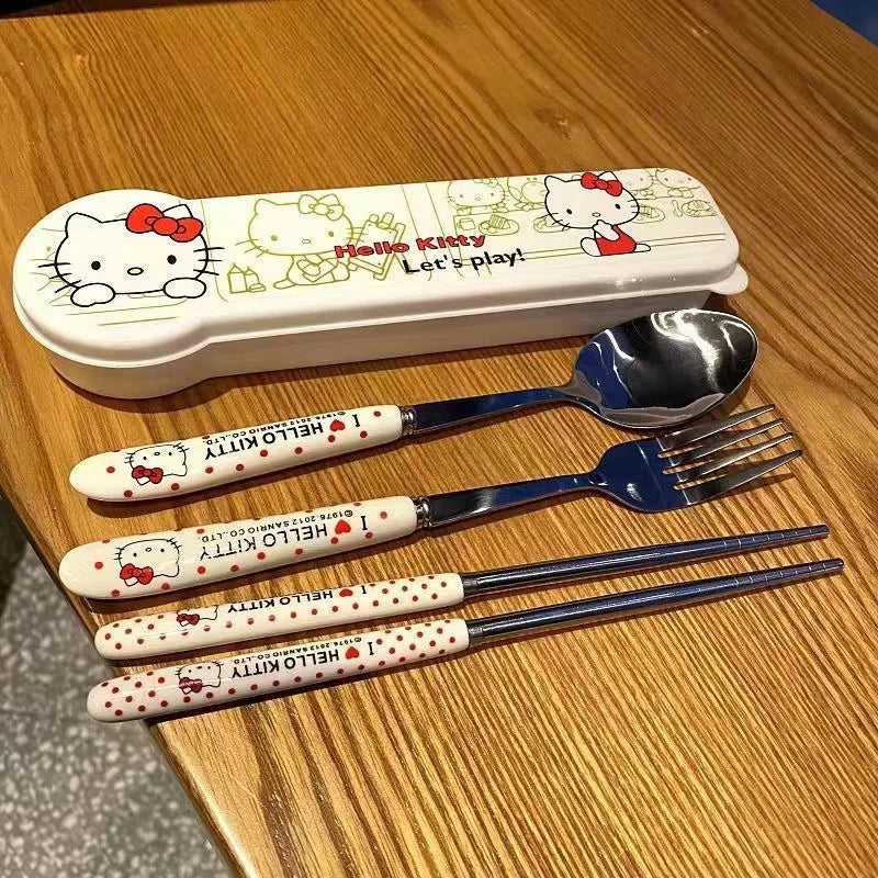 Sanrio Hello Kitty Stainless Steel Chopsticks Spoon Fork Tableware Set