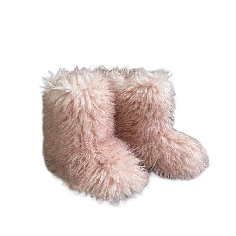 Women Fur Snow Boots Warm Mid Calf Winter Shoes