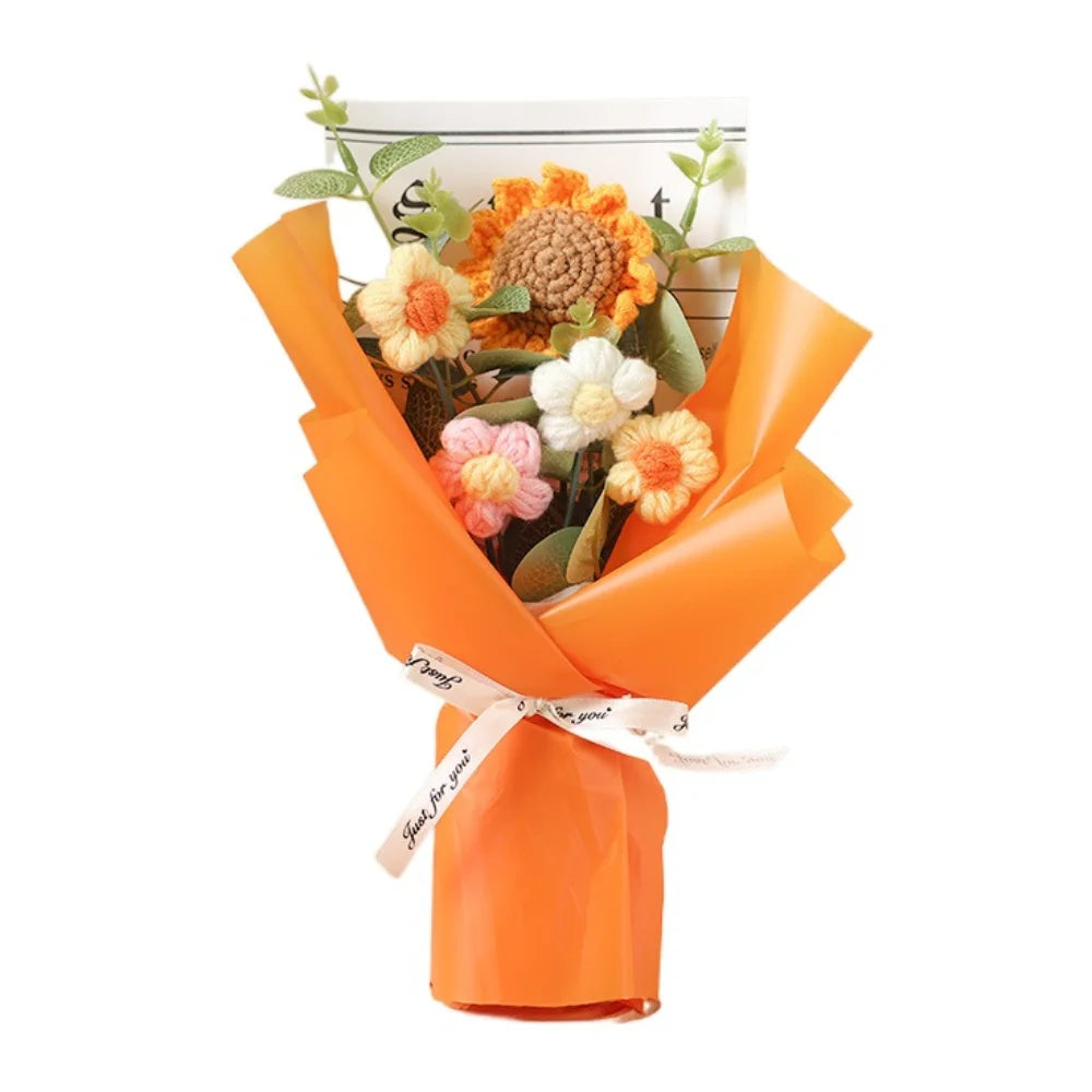 Handmade Crochet Flower Bouquet Sunflower Daisy Eternal Artificial Gift for Mother’s Day Birthday