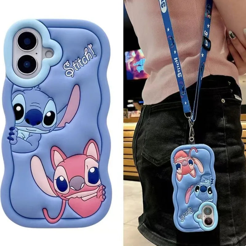Cute 3D Stitch Shoulder Strap Silicone iPhone Case