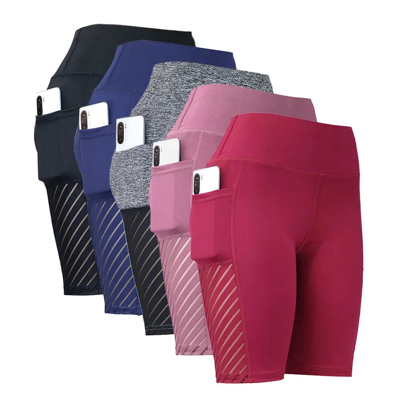 Women High Waist Yoga Shorts Knee Length Quick Dry Sports Tights