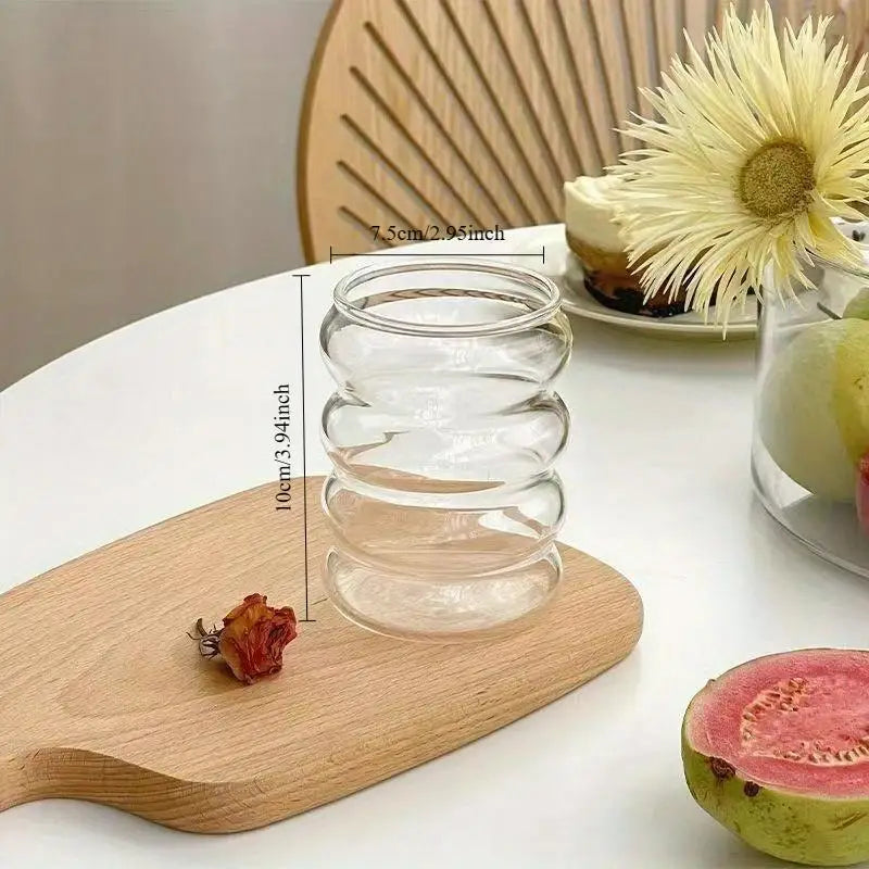Borosilicate Glass Coffee Cups with Straw Vintage Ripple Design