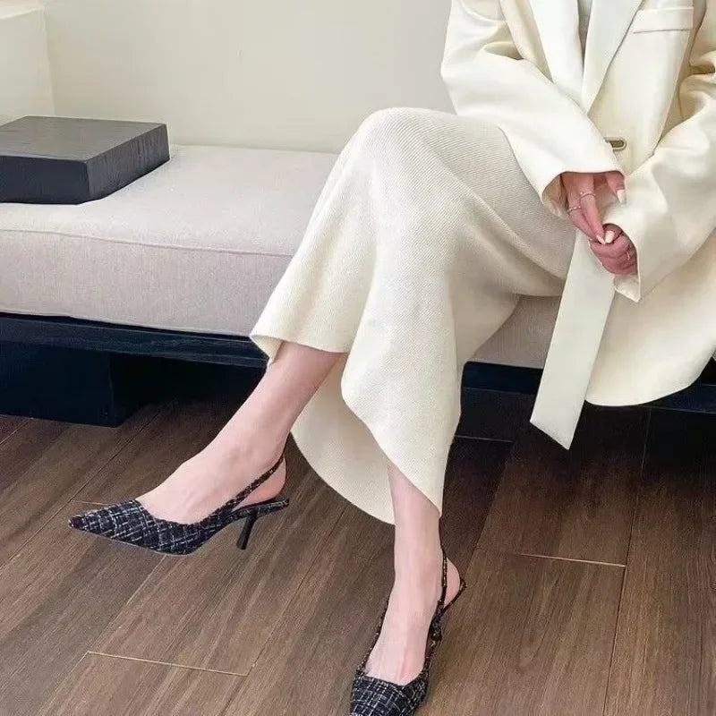 Knitted Platform Stiletto Heels for Women Pointed Toe Party Sandals