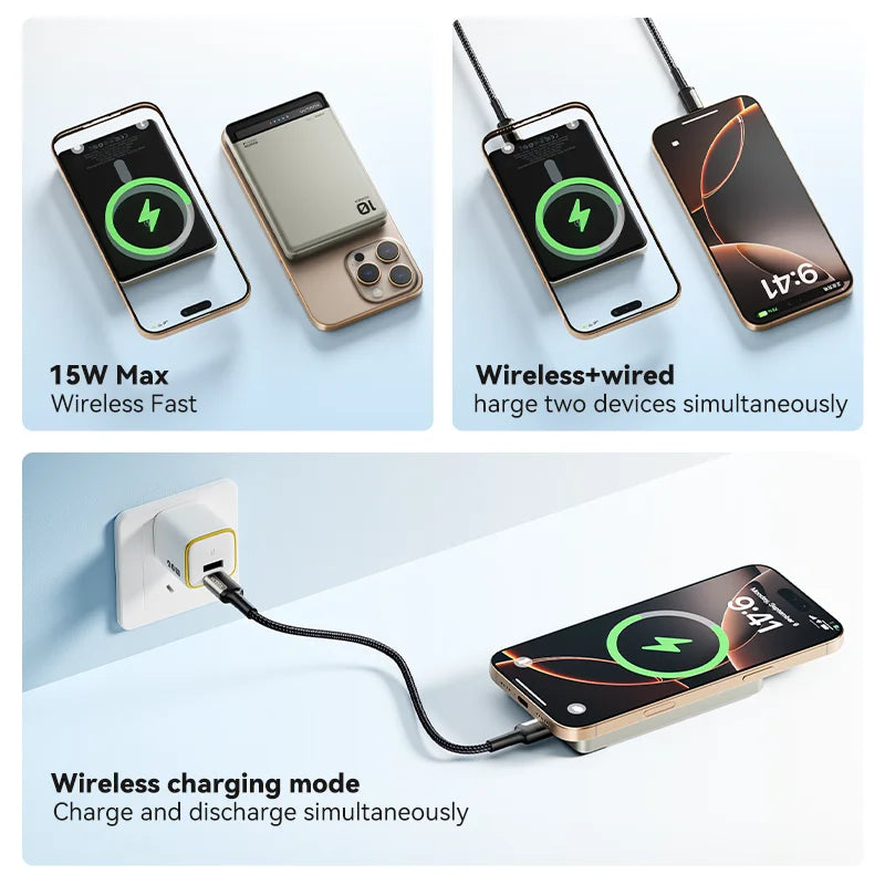 Power Bank 10000mAh Wireless Charger 20W Fast Charging Portable External Battery for iPhone 16 15 14 Pro Max MagSafe