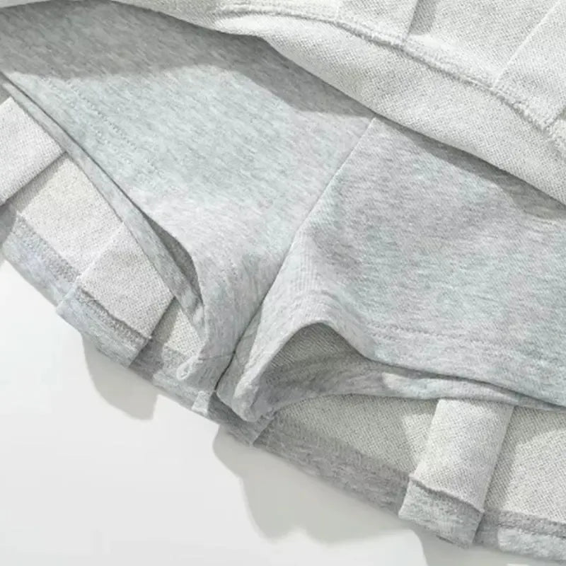 Y2K Pleated Mini Skirt Women Low Waist A-Line Vintage Skort Light Grey Summer