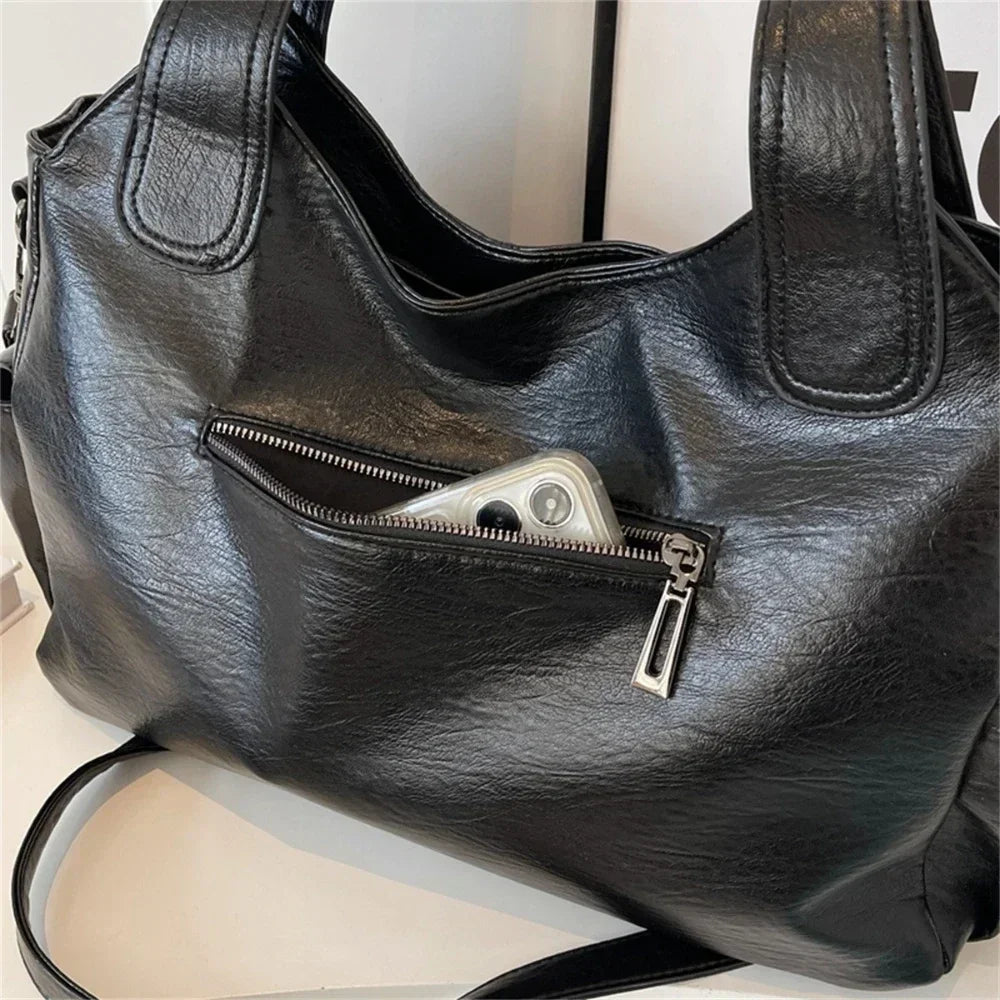 Women Contrast Color Shoulder Bag High Quality PU Zipper Handbag